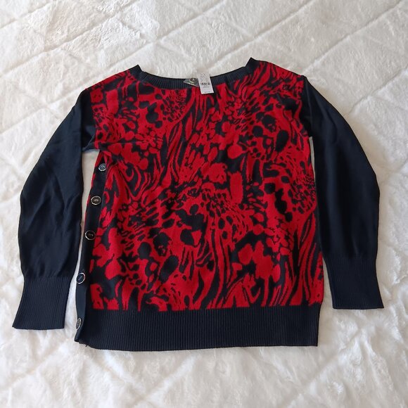 NY&C womens sweater black/red splatter pattern - Picture 1 of 15